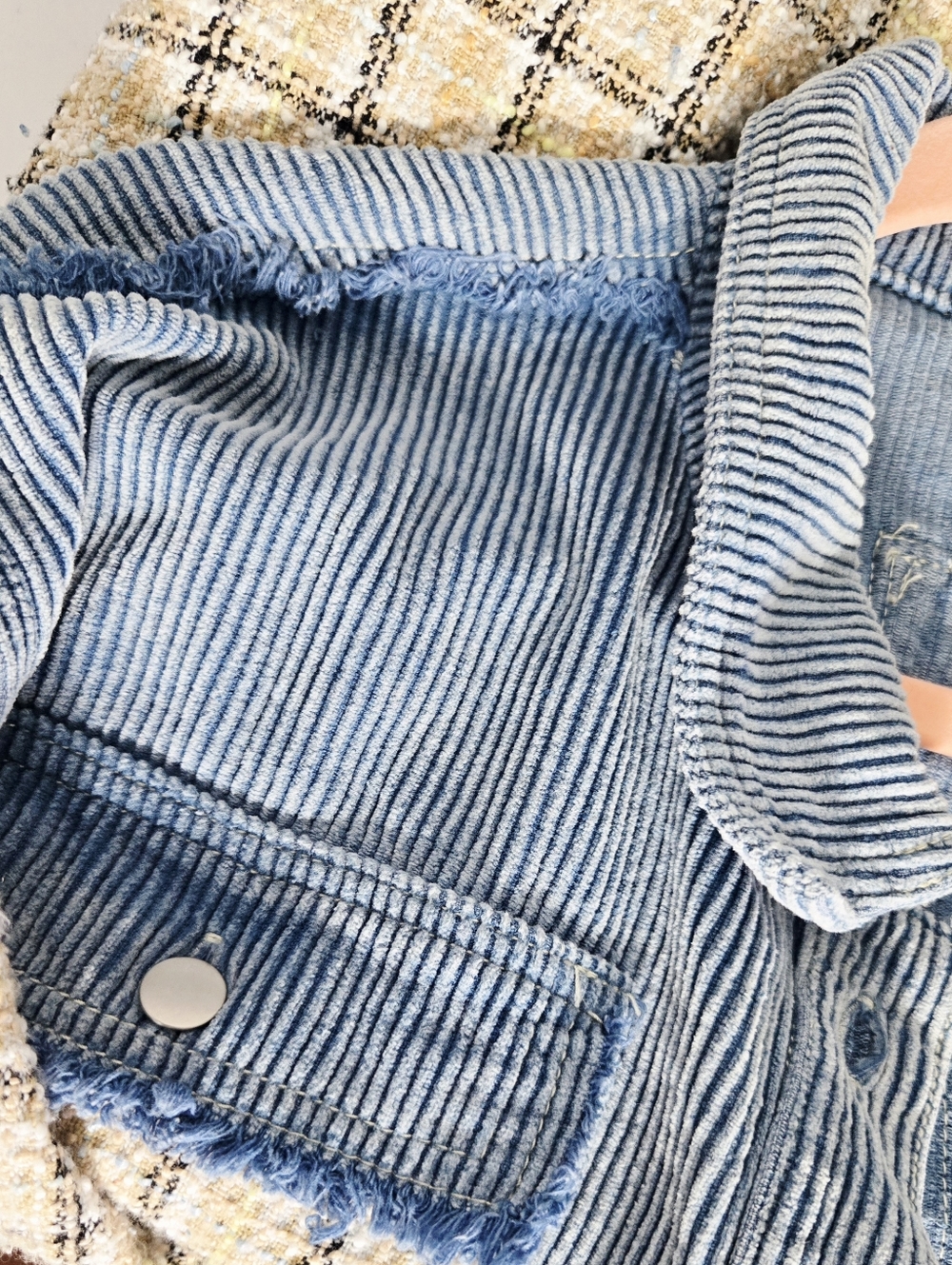POL Corduroy Plaid Tweed Button Down Shirt Jacket Blue Medium - Picture 9 of 12